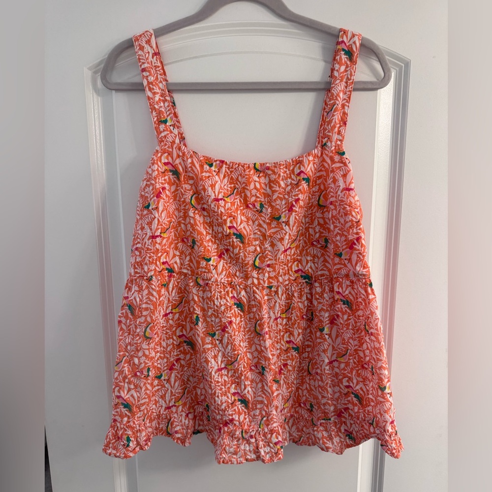 LOFT Floral Camisole - Coral and Green